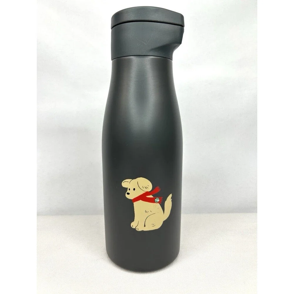 Starbucks 2025 Holiday Tumbler Lab Puppy Dog 14oz Stainless Grey Christmas NEW